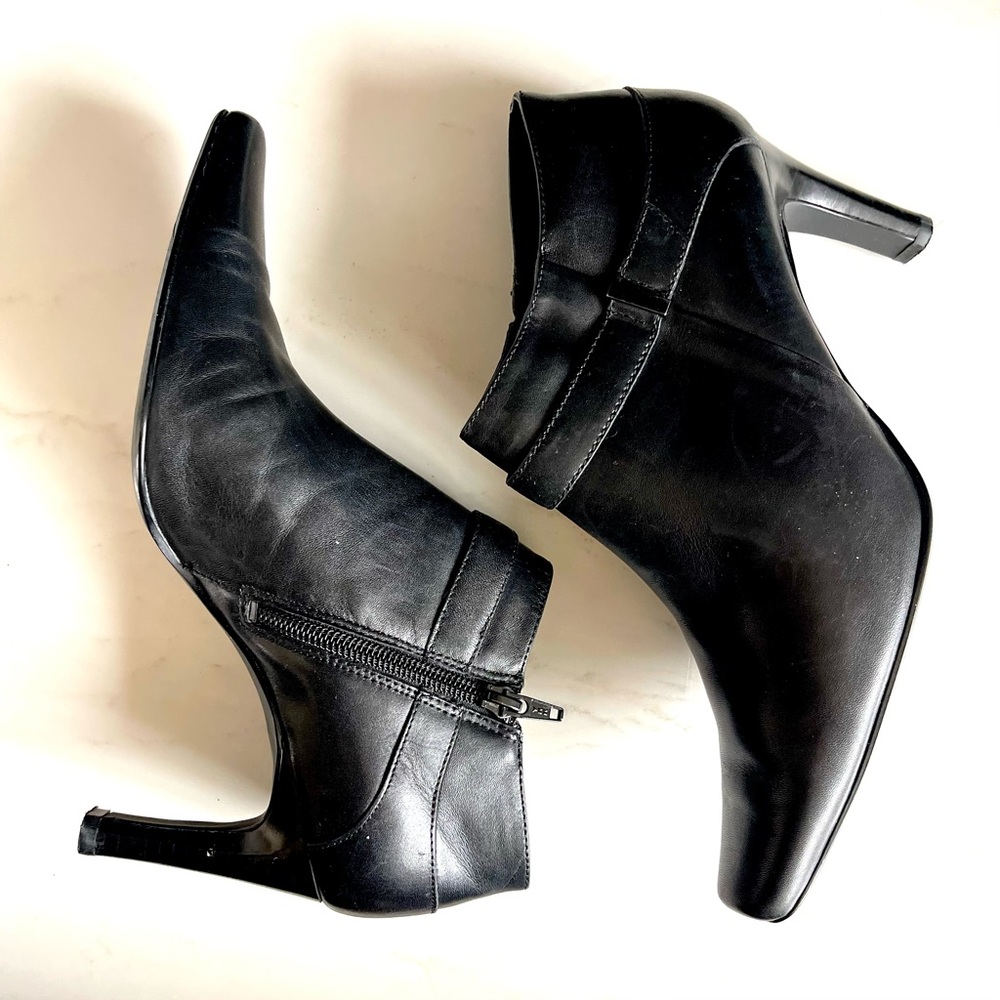 Apostrophe Women Fonda Black Leather Heeled Ankle Boots Shoes Sz 7 M